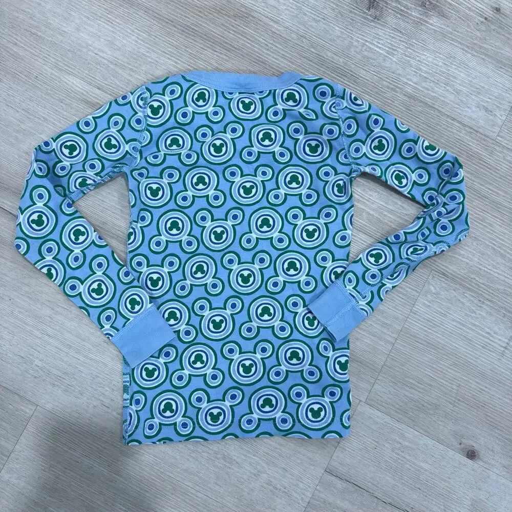 Hanna Andersson Kids Disney Mickey Mouse Blue Green Graphic Pajama Top Size 8